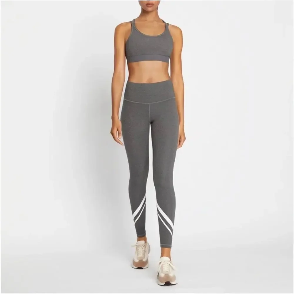 Tory Burch Sport Leggings Womens Medium Compression Melange Side Pocket Chevron